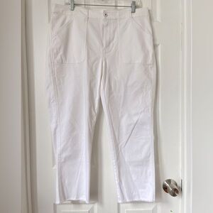 J.Jill denim High-Rise Fringe-Hem Crops white denim Pants Size 16R